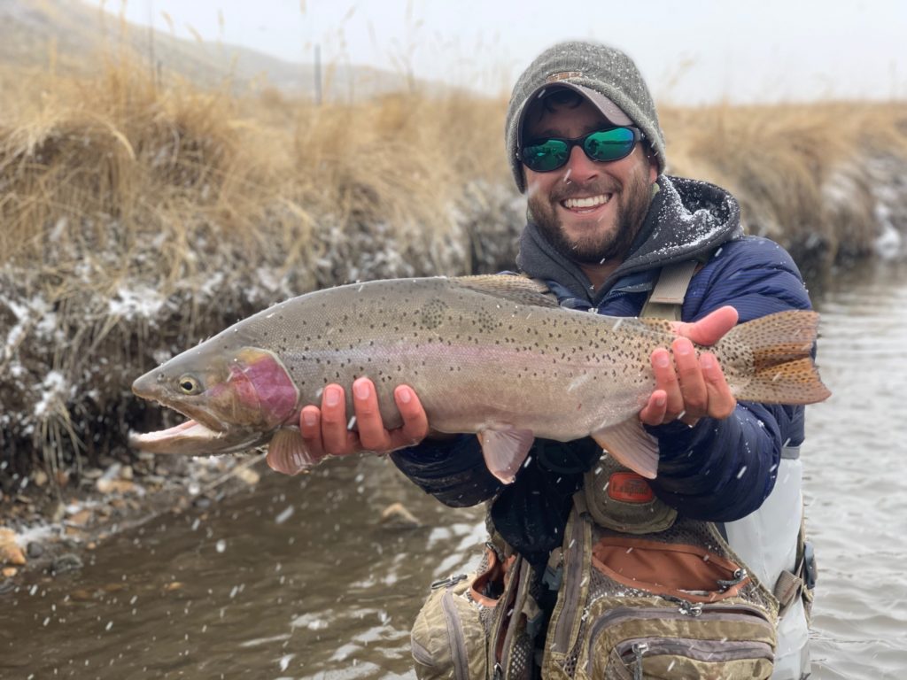 Danny Frank with a trophy lake run rainbow trout.
