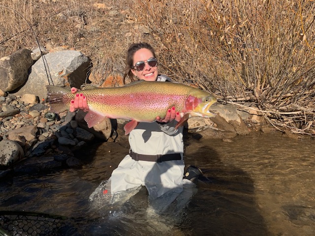 Chrissy with a perfect rainbow trout from a guided fly fishing trip to the North Fork of the South Platte.