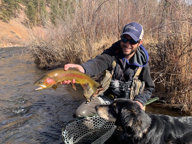 Guide Danny Frank with a winter Rainbow Trout from the South Platte near Deckers.