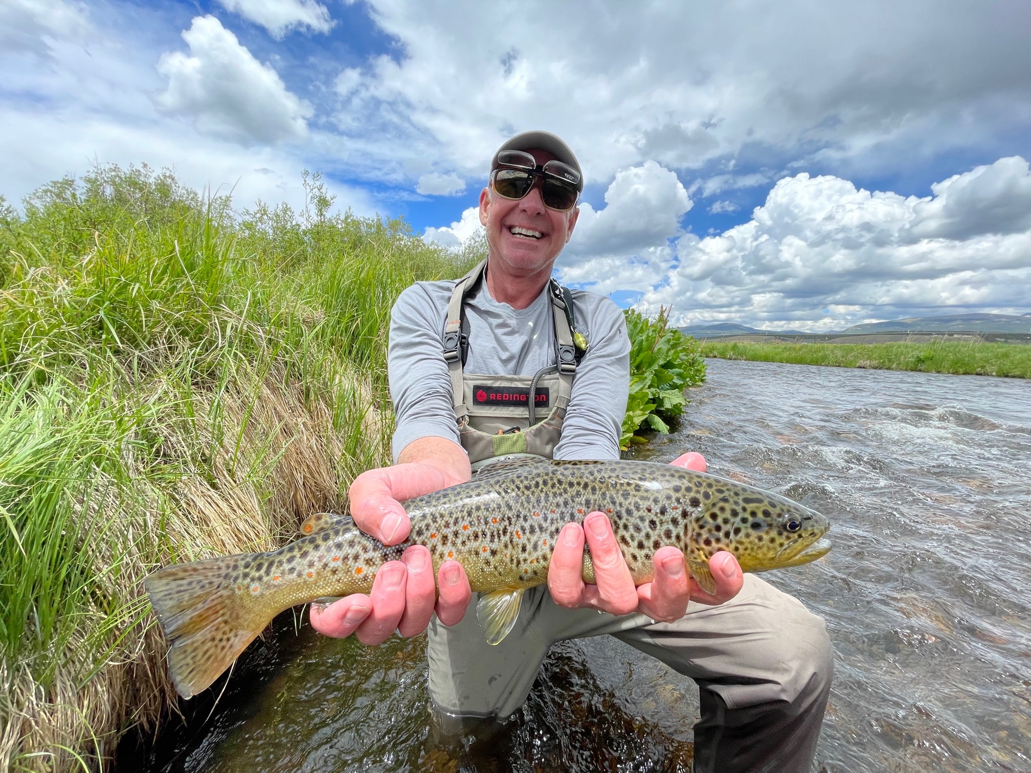 Big brown trout on the green drake dry fly from the Rolling J Ranch