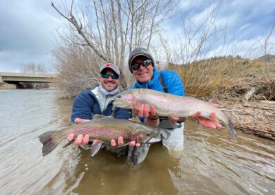 Two huge trout on a guided fly fishing trip to Shawnee Meadows, less than an hour from Denver.