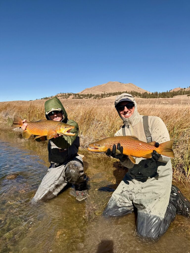 Insane brown trout double on a guided trip with Matt Sandersen